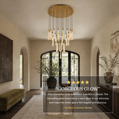 Olivene Glass Teardrop Round Chandelier 24"D