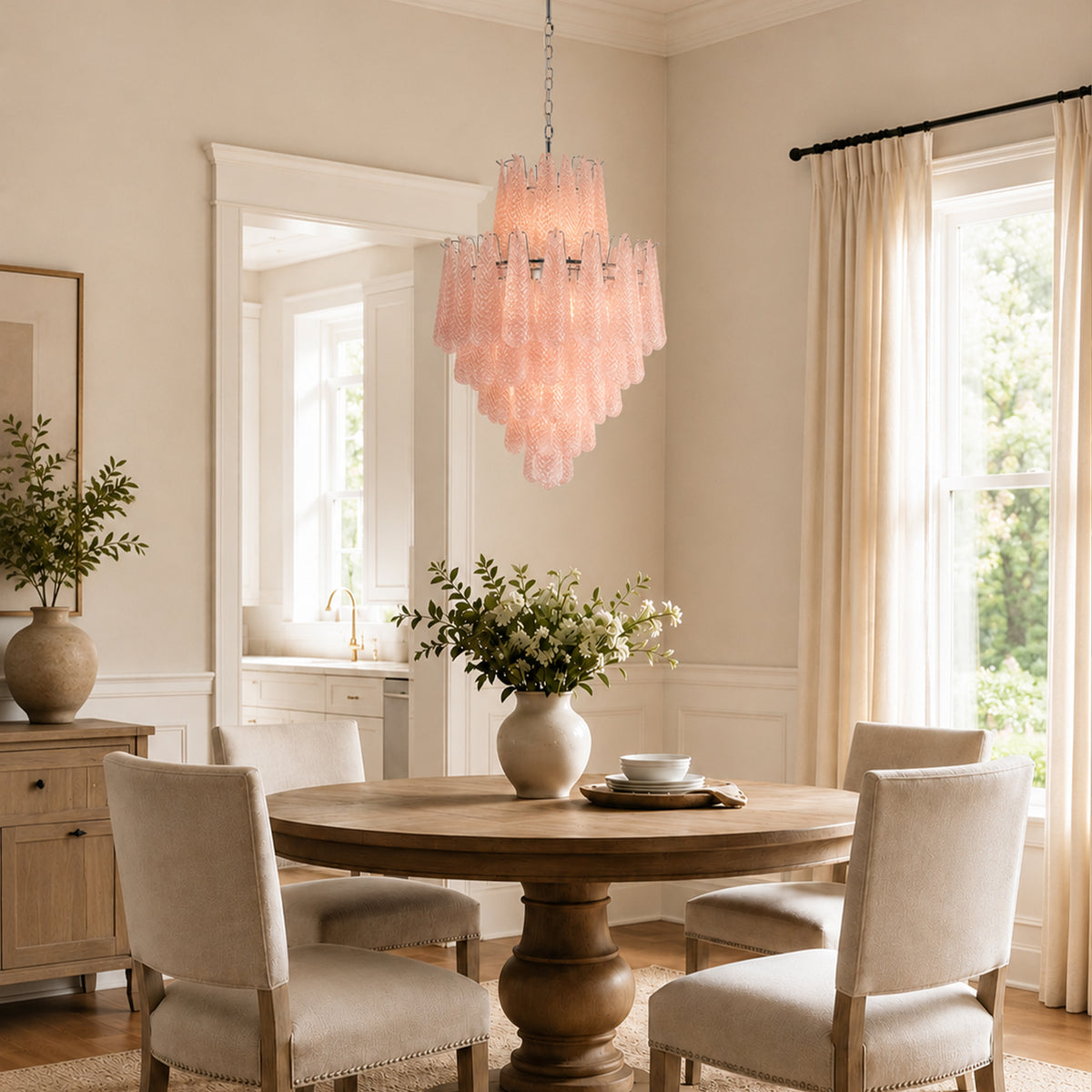 Veloria Murano Glass Leaf Tiered Chandelier 32"D