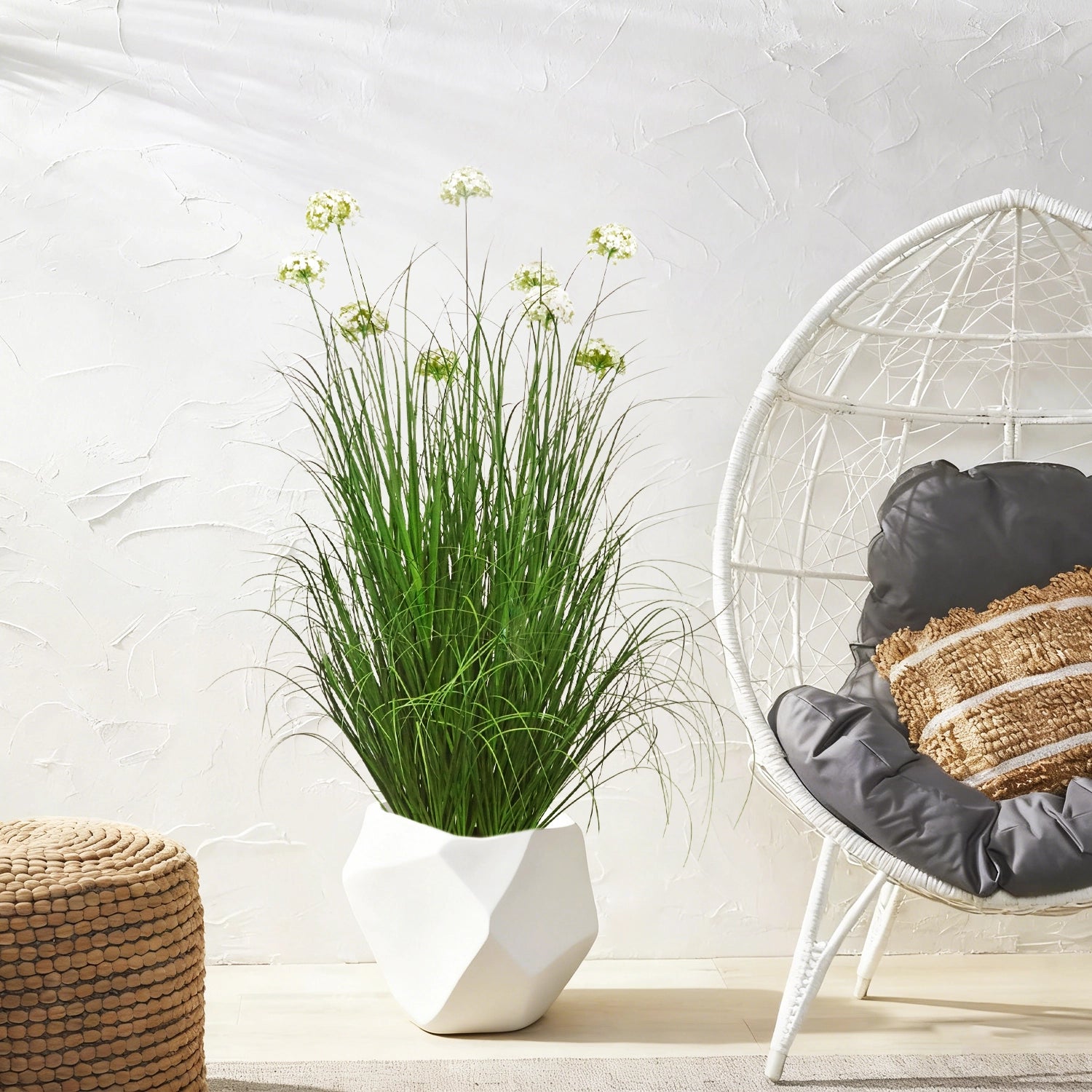 Artificial 9-Head Hydrangea with Curved Onion Grass Bonsai 140cm H