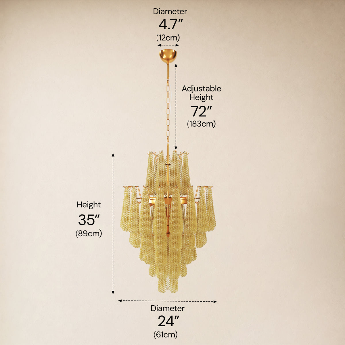 Veloria Murano Glass Leaf Tiered Chandelier 24"D