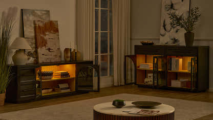 Alvar Arched 62.9" Oak Sideboard with Drawers(Set of 2)