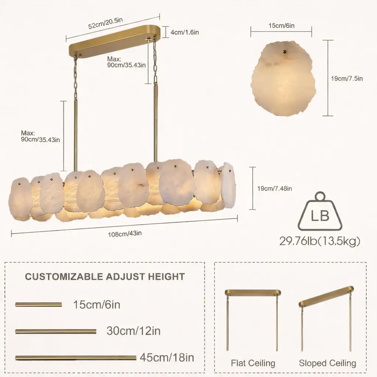 Moira Alabaster Oval Chandelier 109cm W