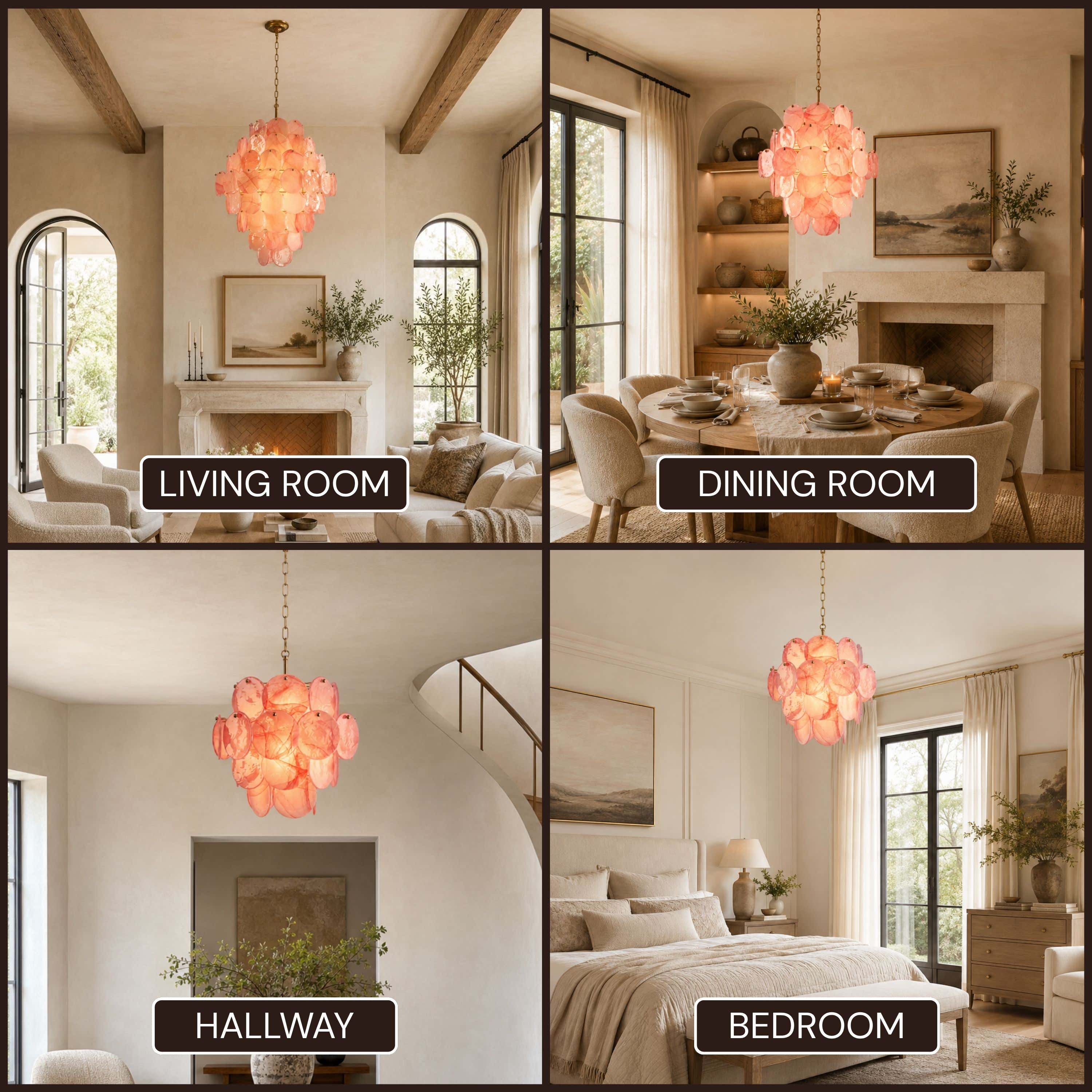 Auralis Pink Glass Disc Tiered Chandelier 18"D–30"D