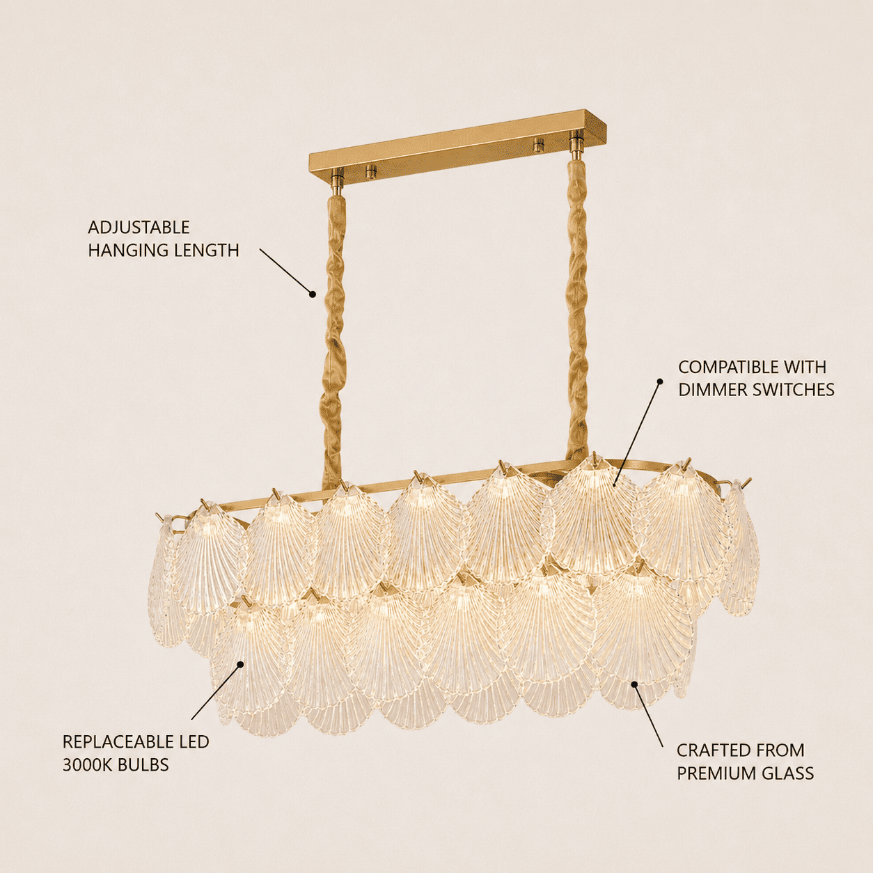 Marivelle Luxury Shell Glass Chandelier