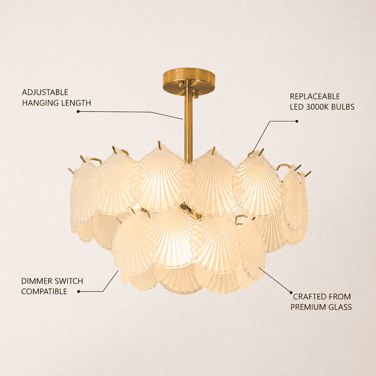 Marivelle Luxury Shell Glass Chandelier