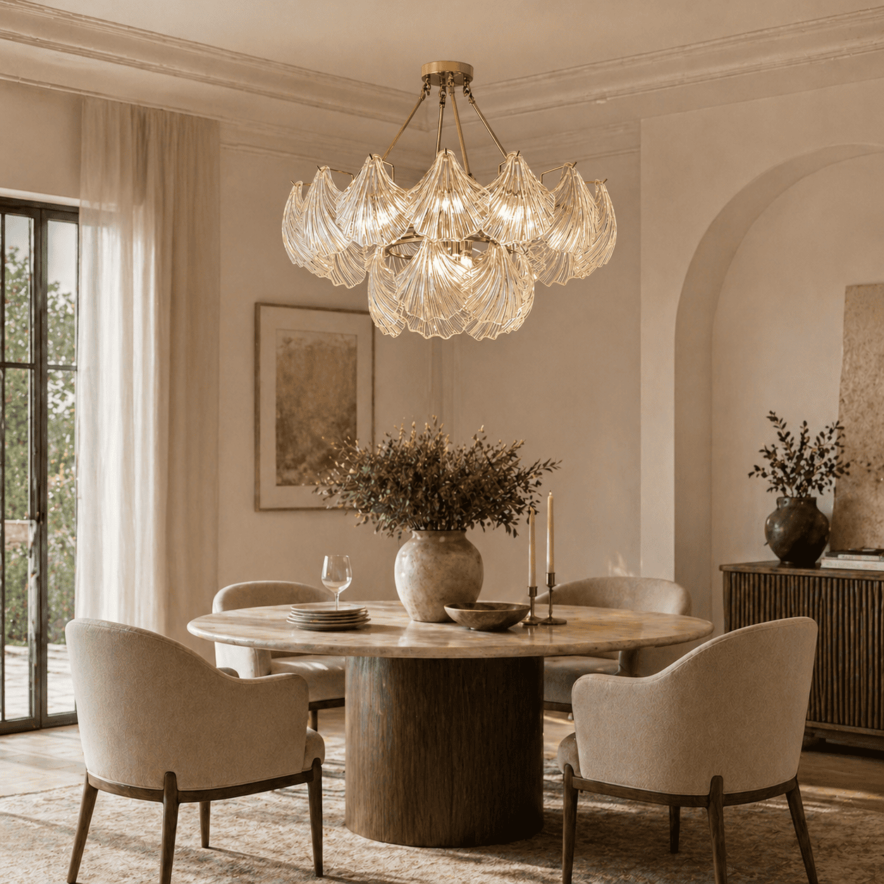 Marivelle Shell Glass Round Chandelier