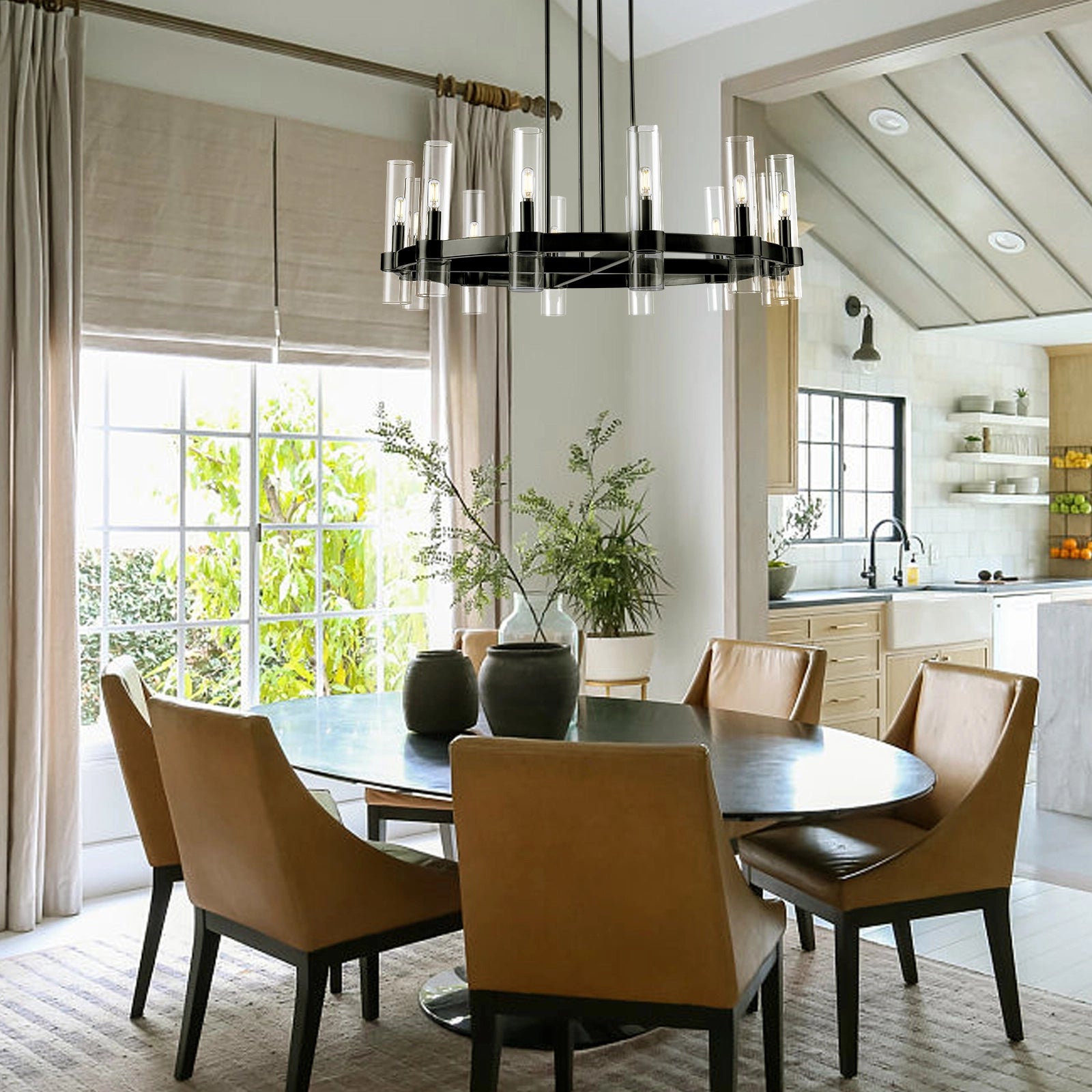 Cylora Glass Tube Round Chain Chandelier 122cm