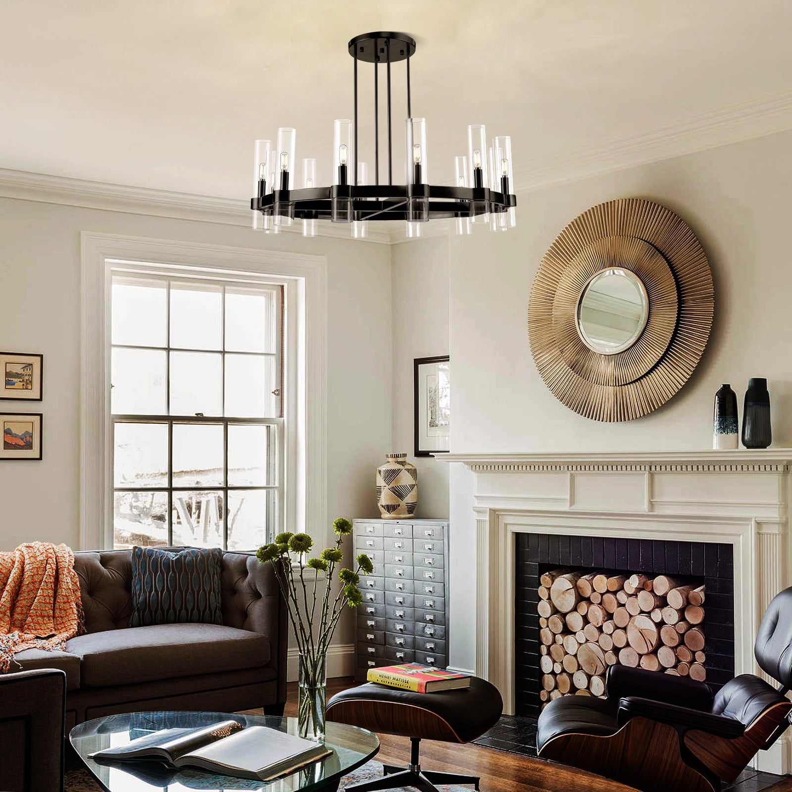 Cylora Glass Tube Round Chain Chandelier 122cm
