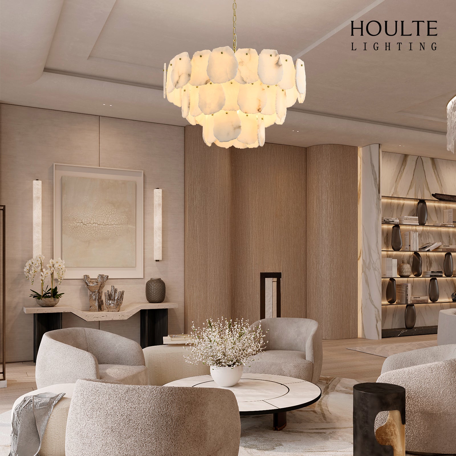 Moira Alabaster Multi-Tier Round Chandelier 81cm D