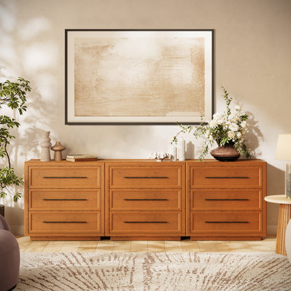 Alvar 95″ Oak 9-Drawer Chest(Set of 3)