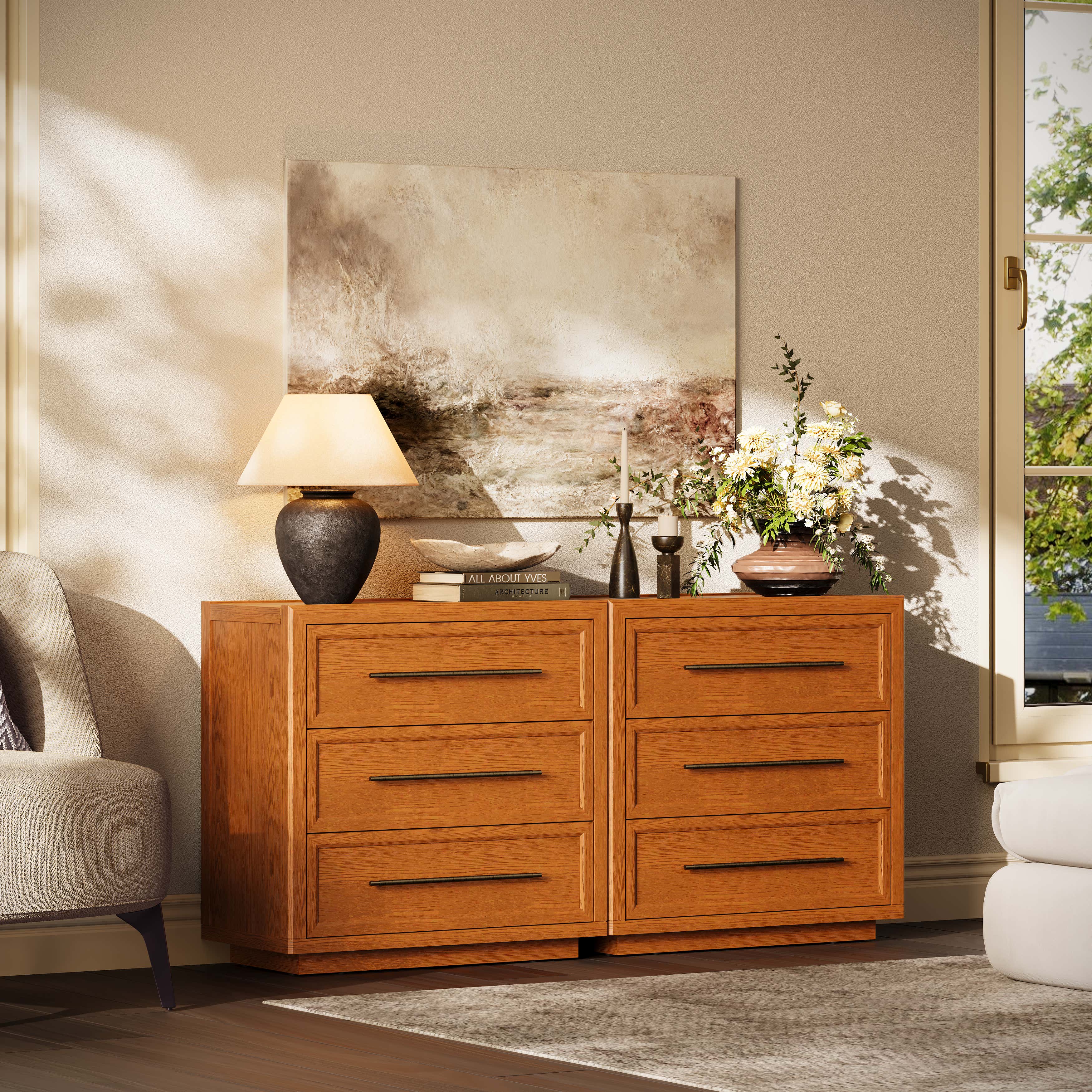 Alvar 63″ Oak 6-Drawer Chest(Set of 2)