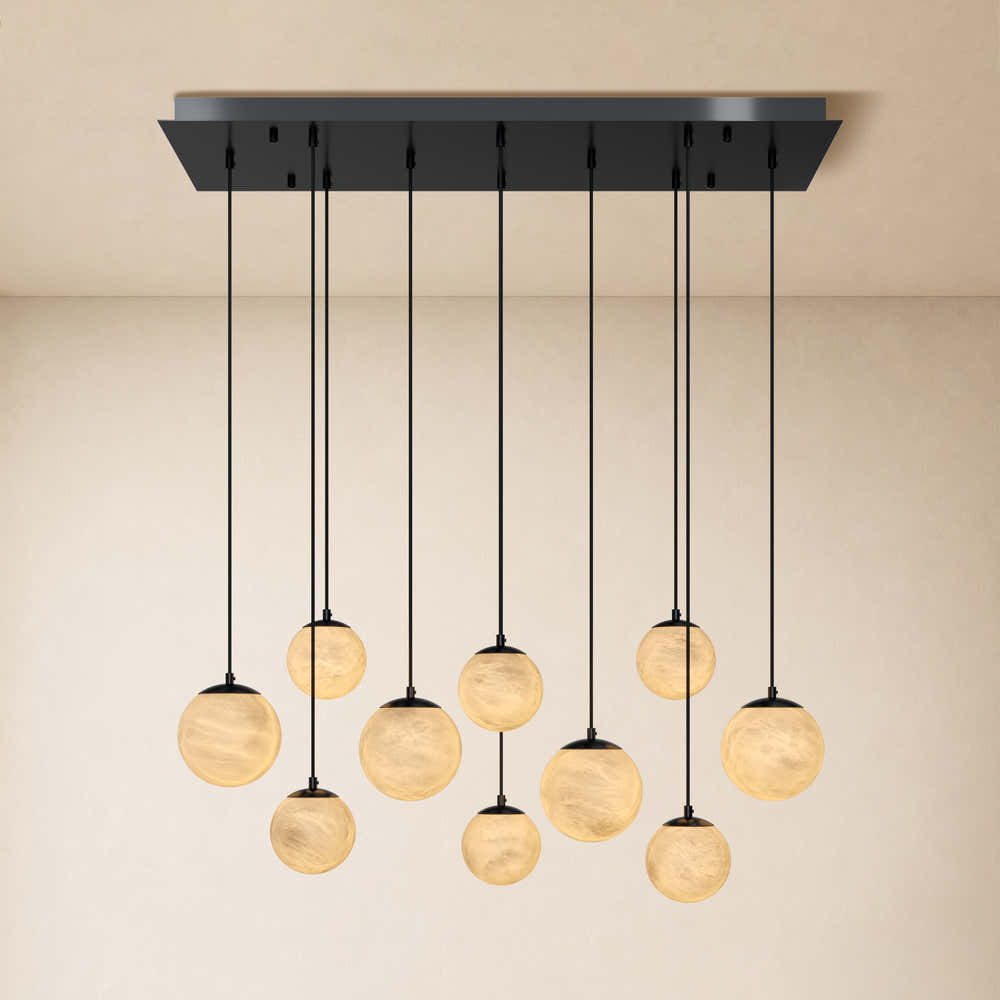 Elviora Resin Globe Rectangular Chandelier #Finish_Black,Lights_10-Lights