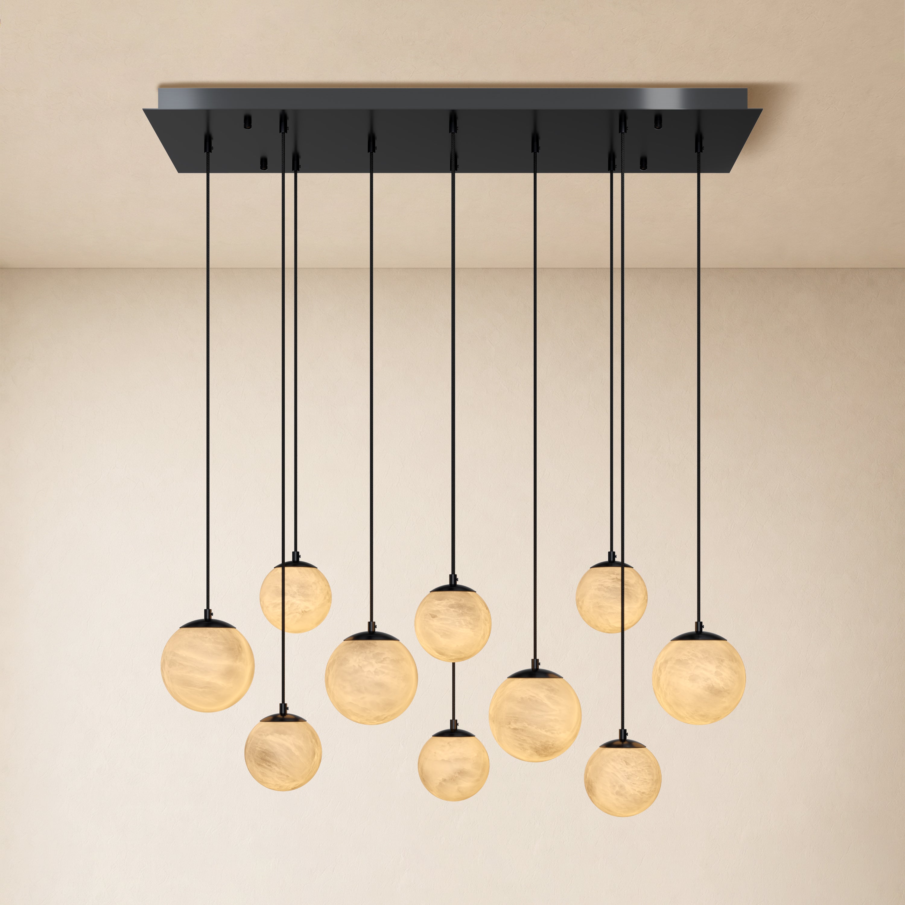 Elviora Resin Globe Rectangular Chandelier #Finish_Black,Lights_10-Lights