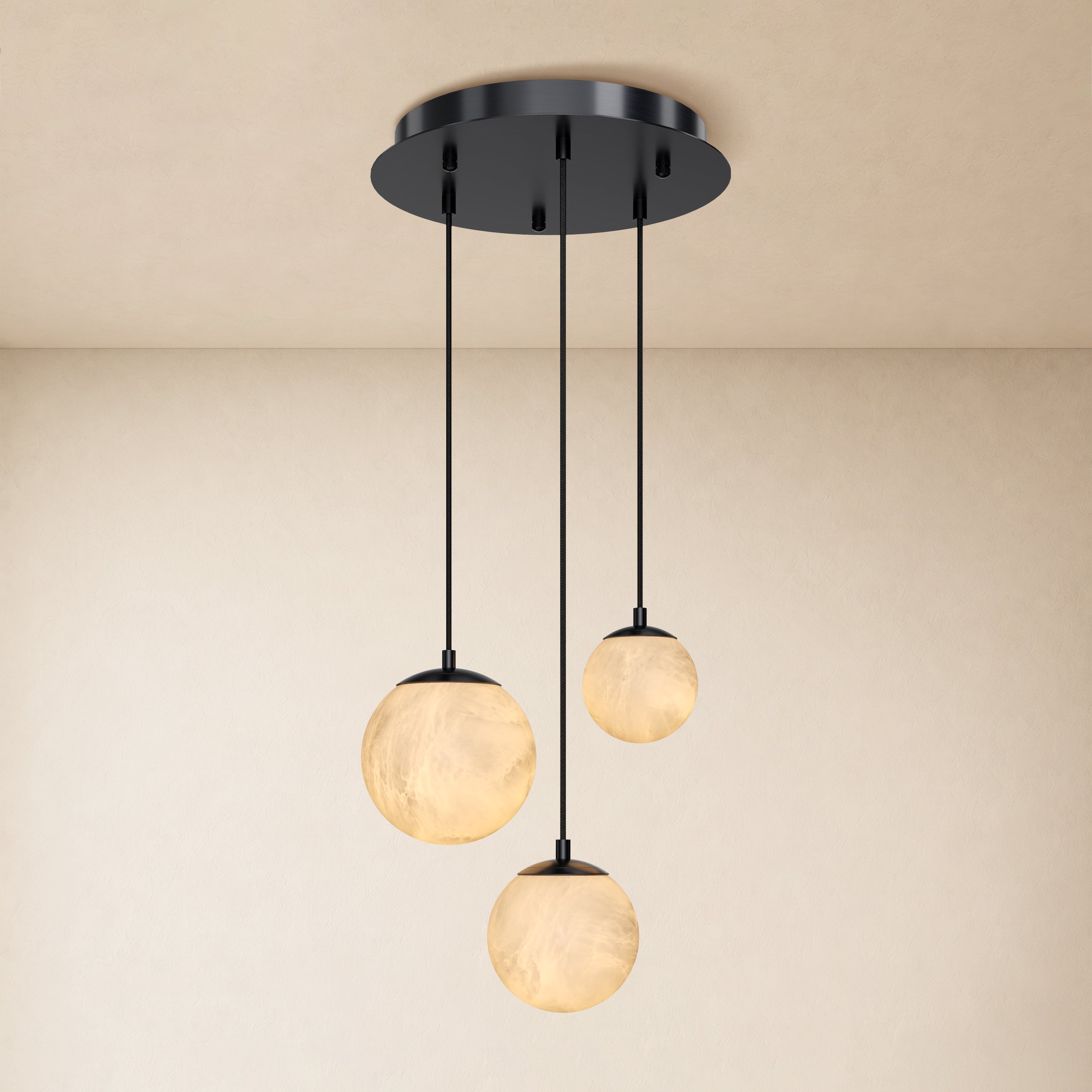 Elviora Resin Globe Round Chandelier #Finish_Black,Lights_3-Lights