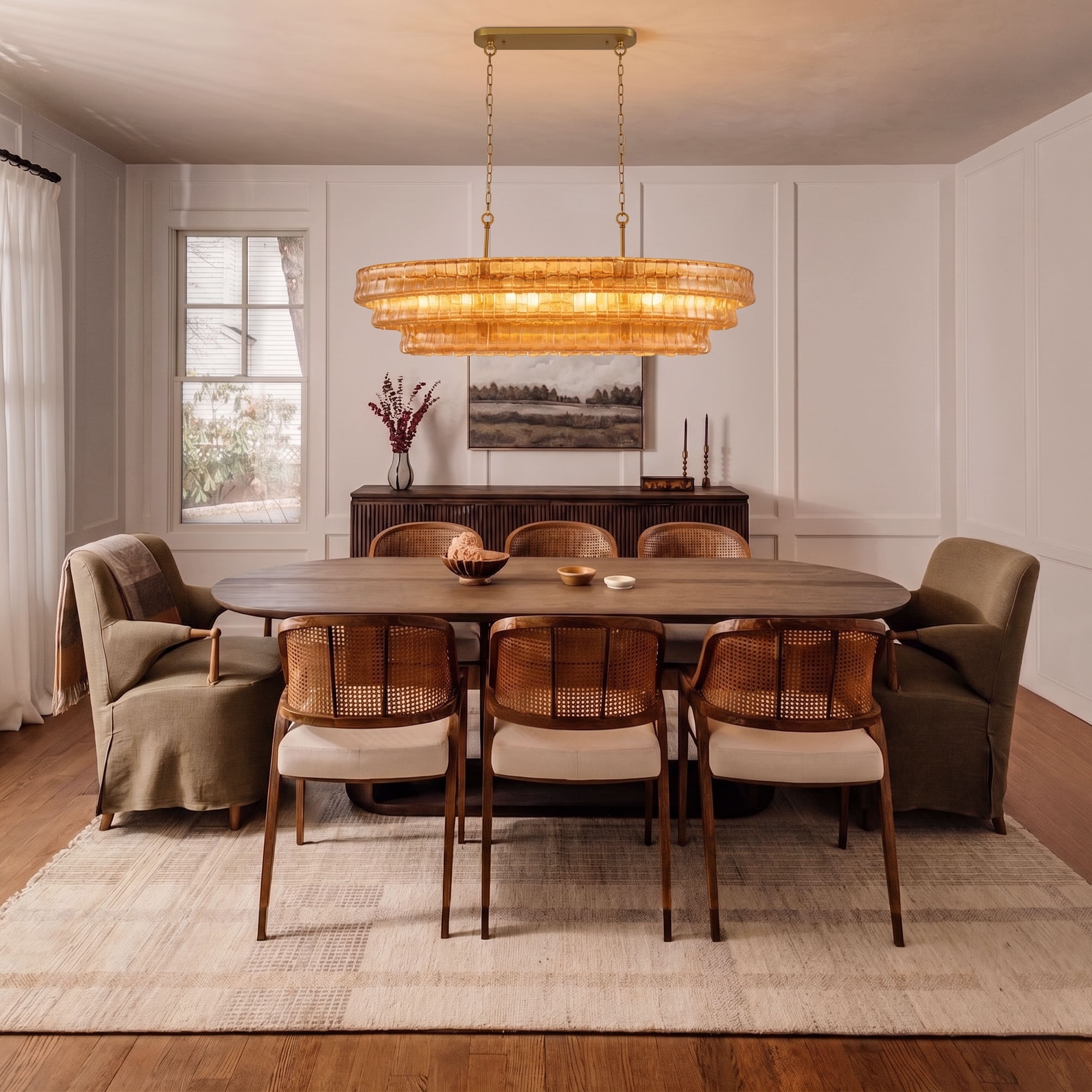 Ondalia Tiered Glass Oval Chandelier 54"W