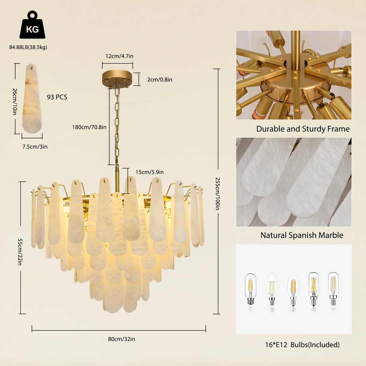 Caldera Alabaster Round Chandelier 80cm dimensions 1