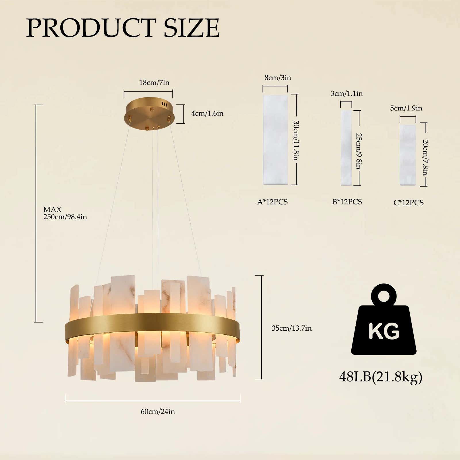 Nocturne Alabaster Round Chandelier 24"