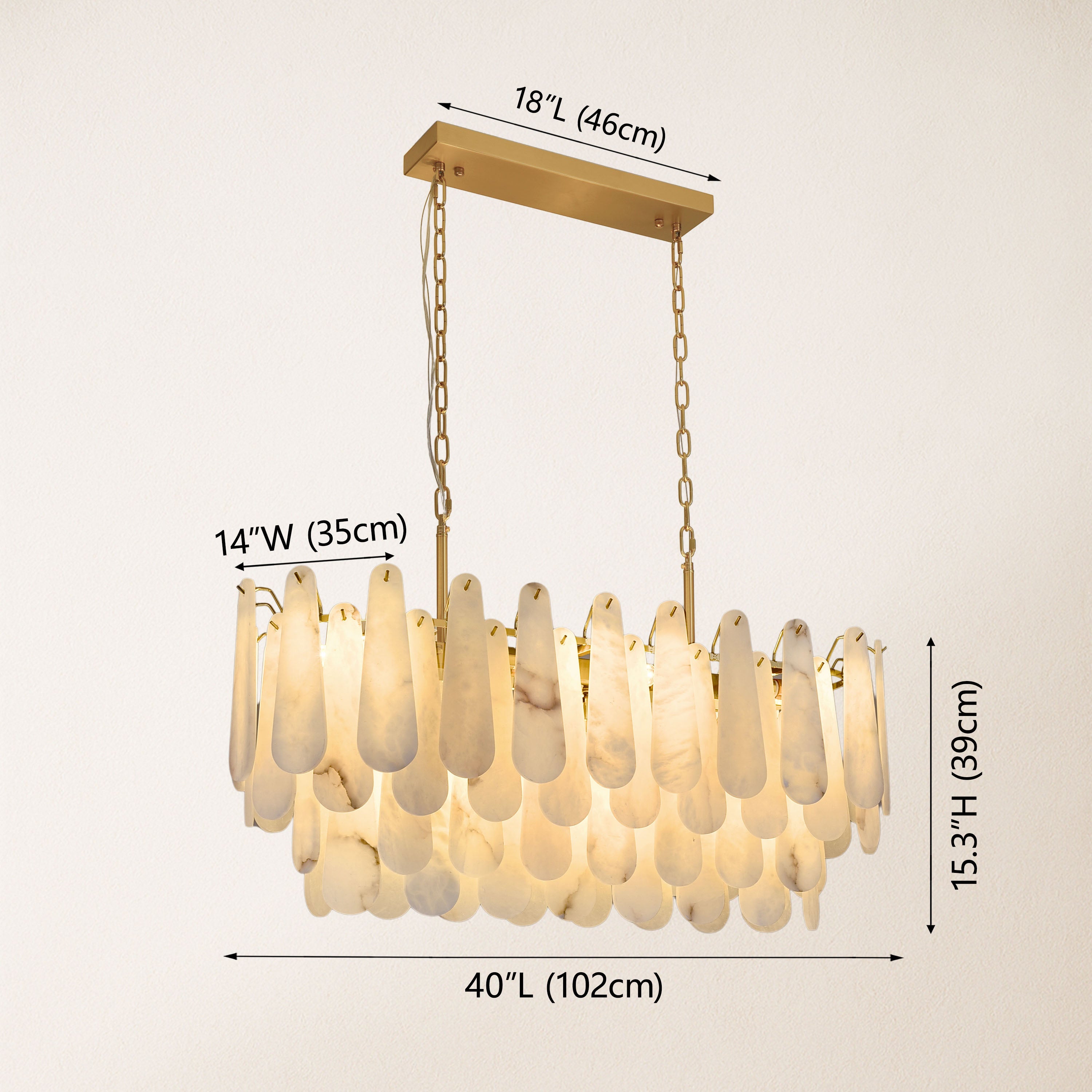 Caldera Alabaster Rectangular Chandelier 100cm