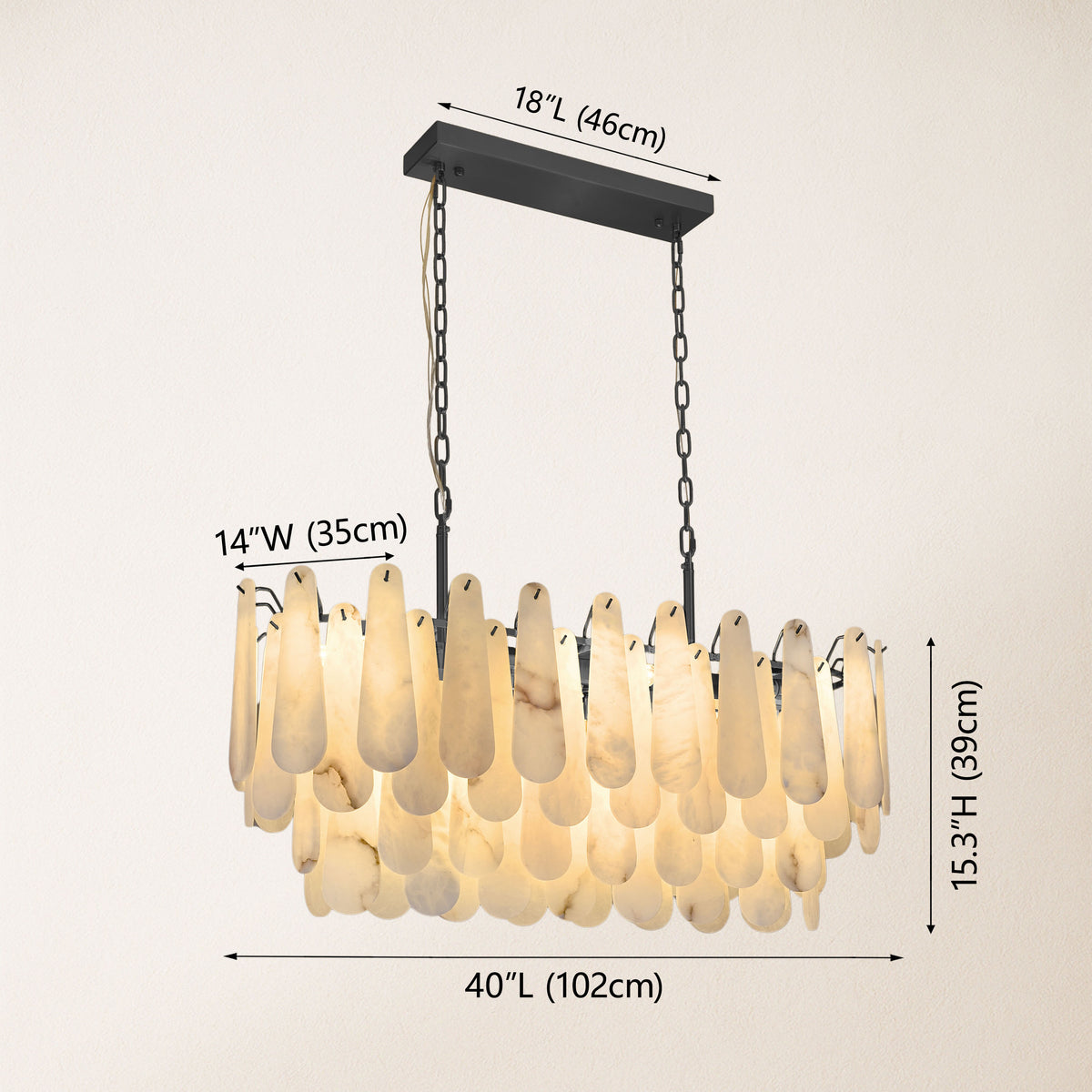 Caldera Alabaster Rectangular Chandelier 100cm
