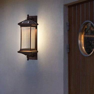 Vintage Striped Glass Waterproof LED Retro Solar Outdoor Wall Lights