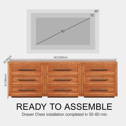 Alvar 95″ Oak 9-Drawer Chest(Set of 3)