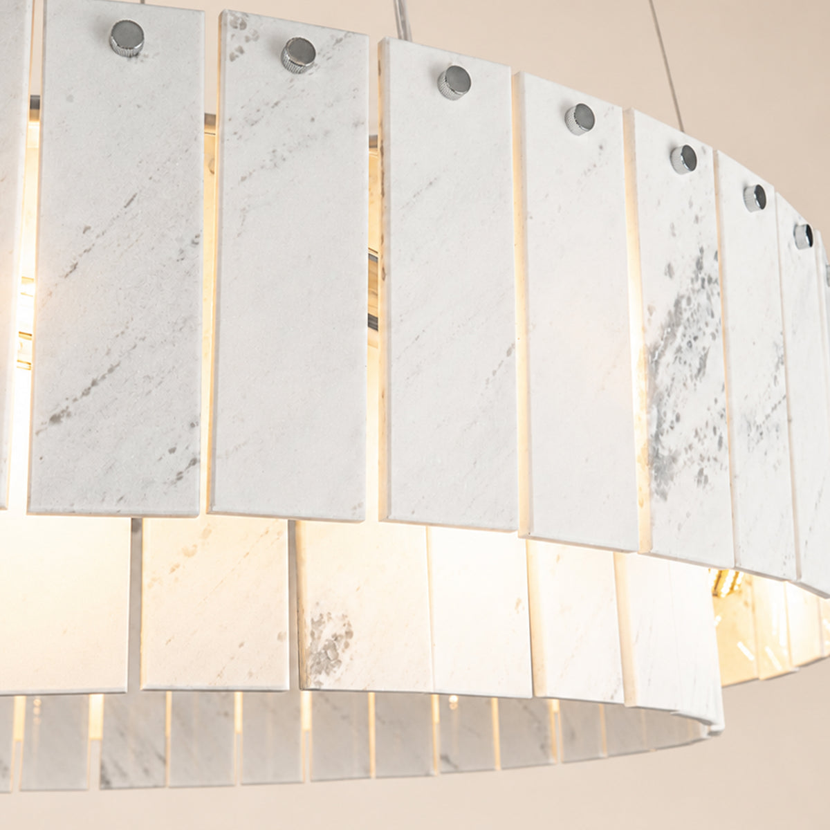 Pietra Porcelain White Marble Tiered Drum Chandelier 24" 31"D