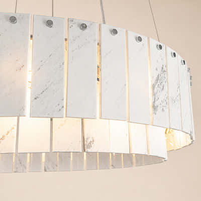 Pietra White Marble Tiered Drum Chandelier 24" 31"D