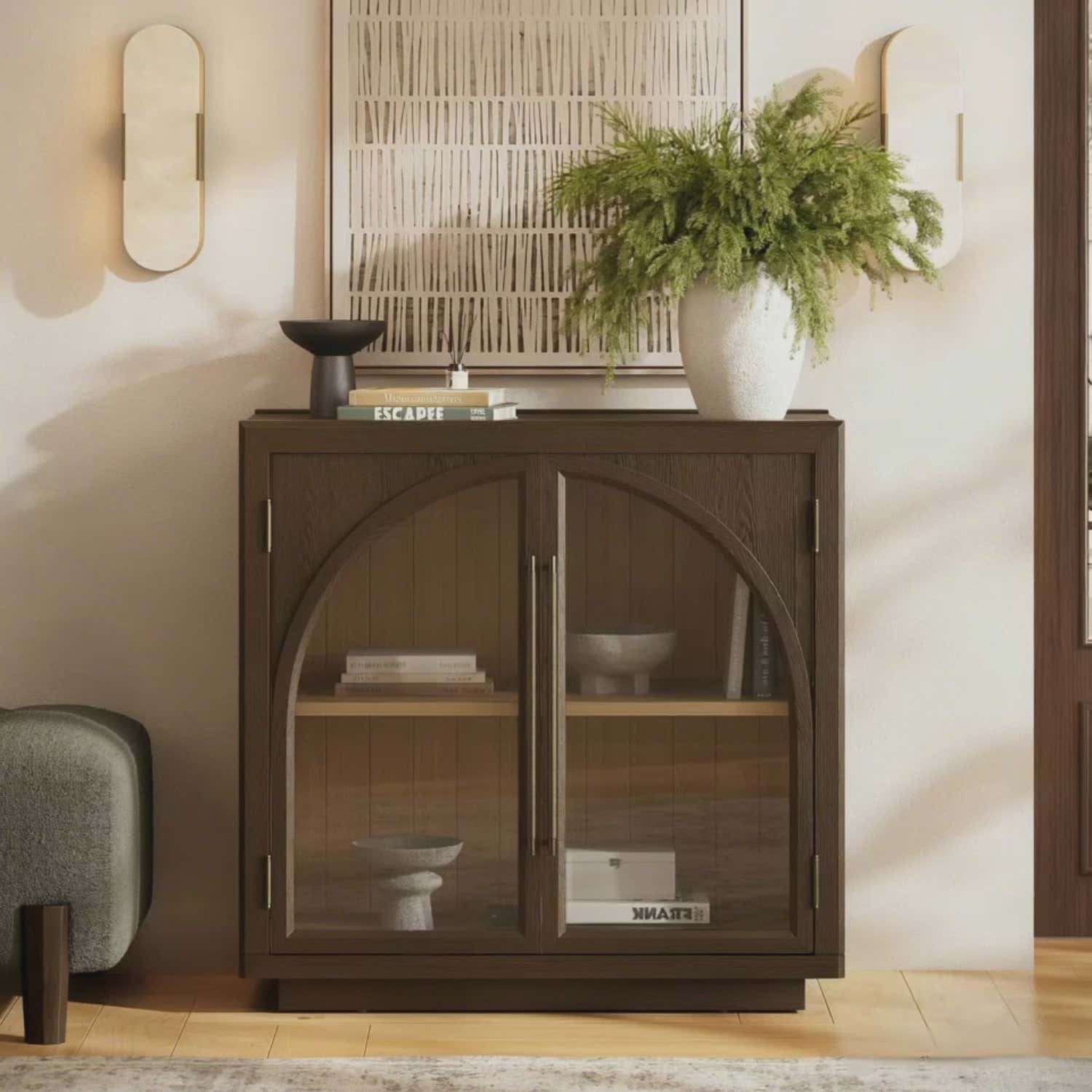 Alvar Arched 95″ Oak Media Console(Set of 3)