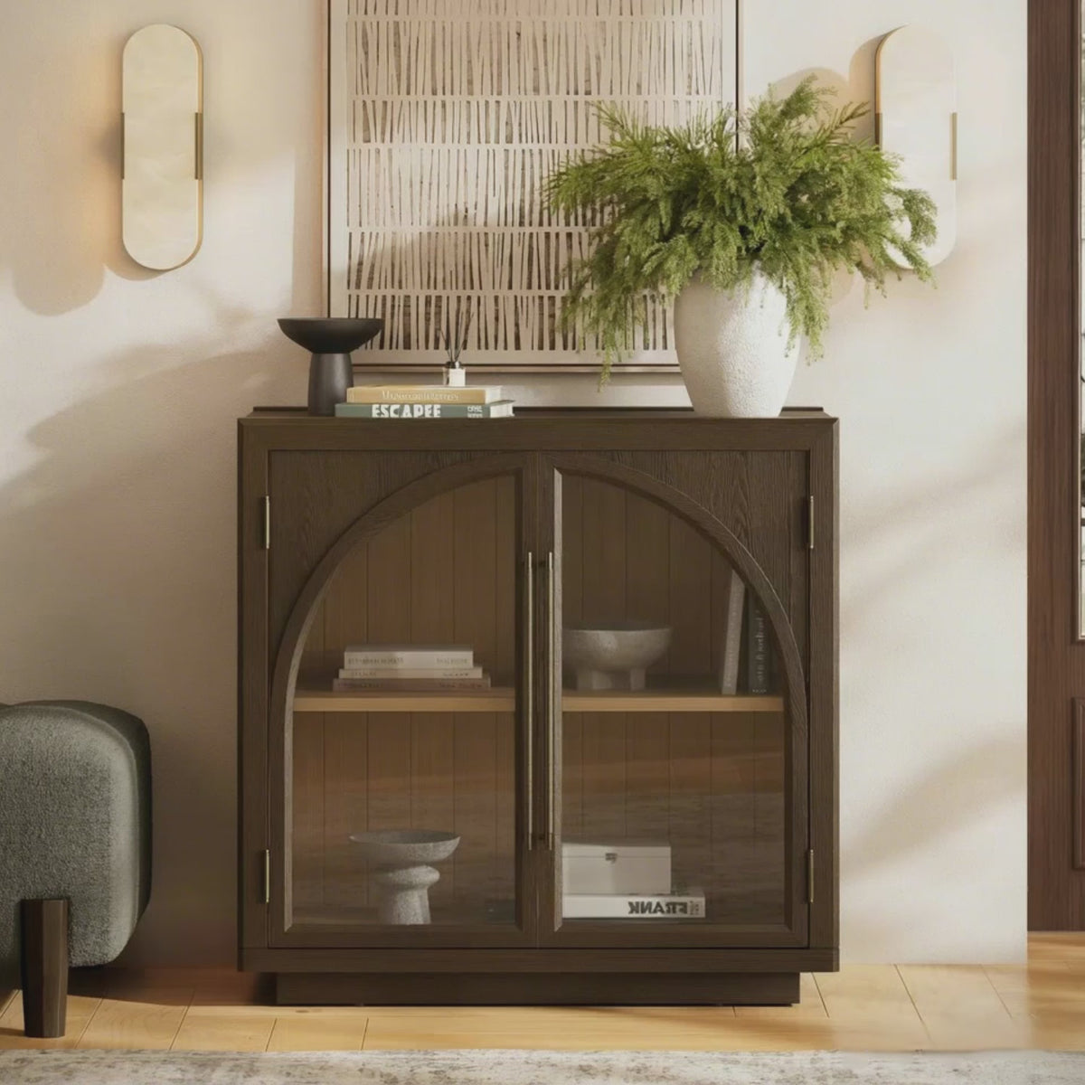 Alvar Arched 91″ Oak Media Console(Set of 3)