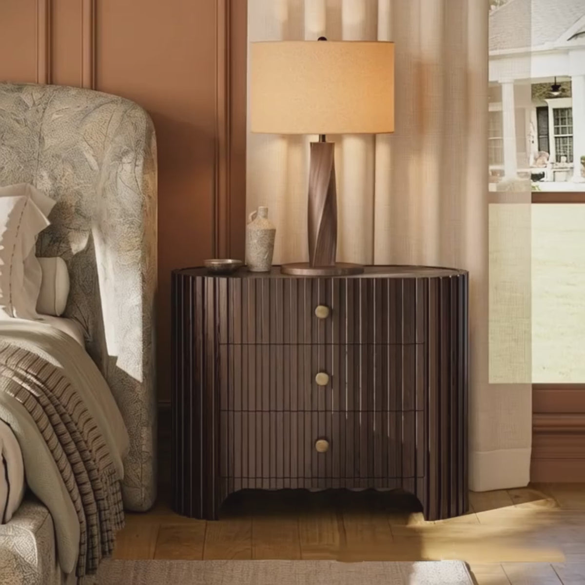 Sinclair Fluted Stone Nightstand 30"W