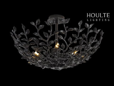 Elara Black Tree Branch Semi Flush Mount Chandelier 65cm