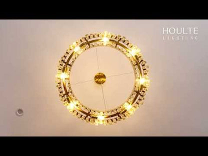 Stellara Crystal Strip Round Halo Chandelier 102cm D