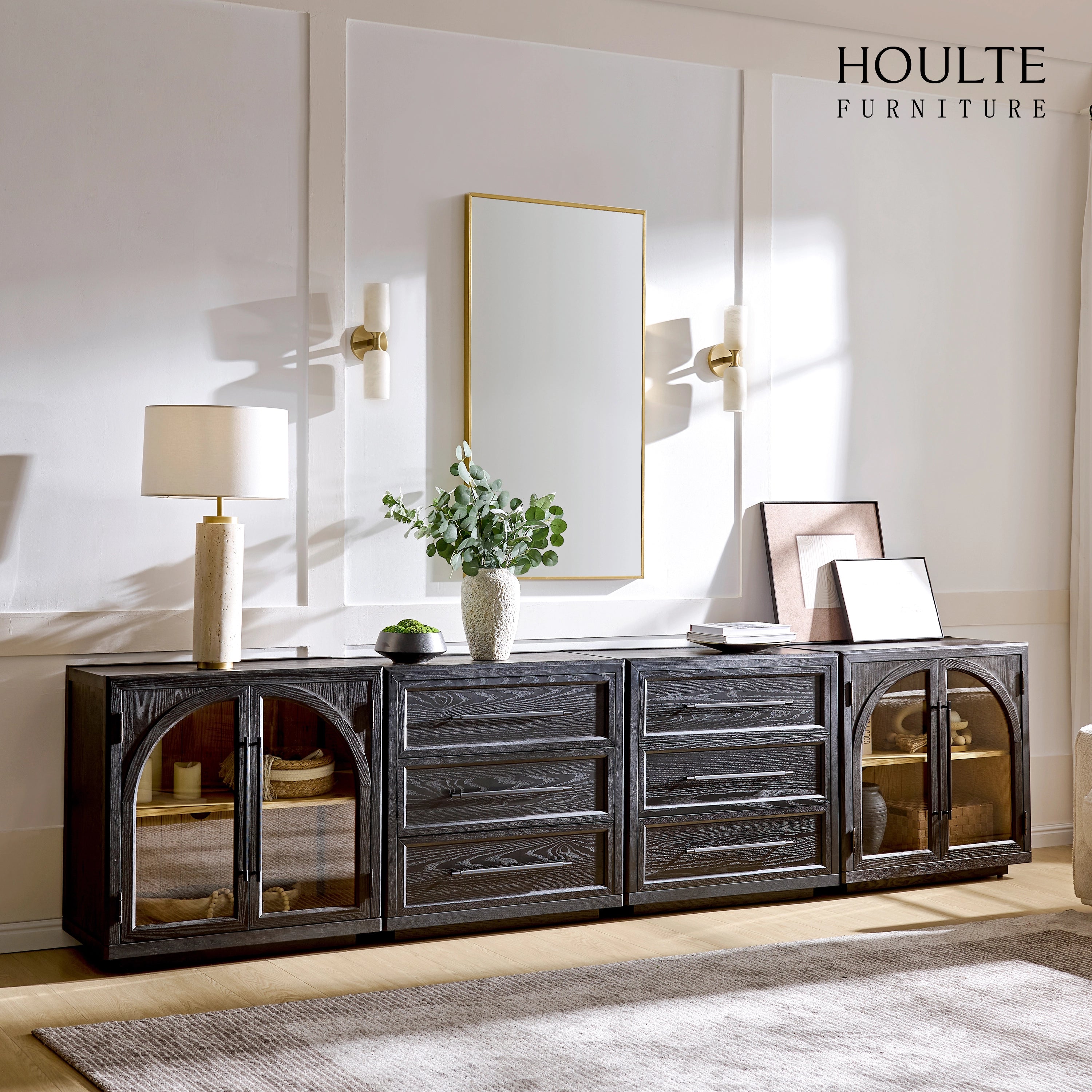 Alvar Arched 128″ Oak Modular Media Console(Set of 4)