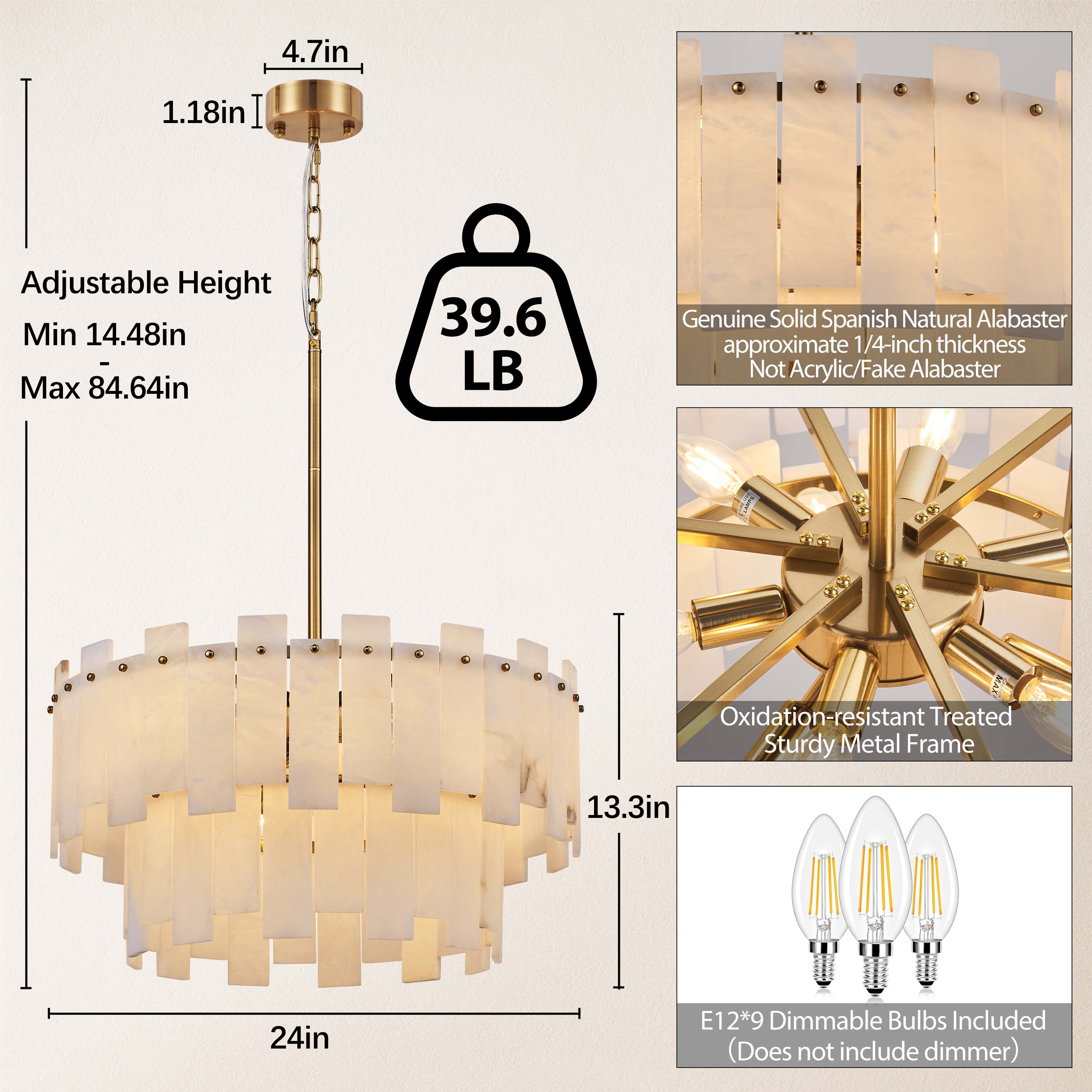 Nivislight Alabaster 2-Tier Round Chandelier 60cm D