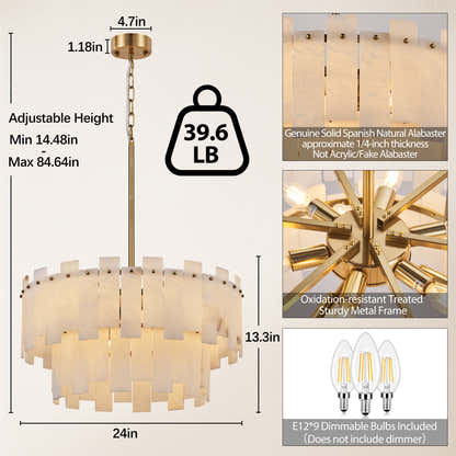 Nivislight Alabaster 2-Tier Round Chandelier 60cm D