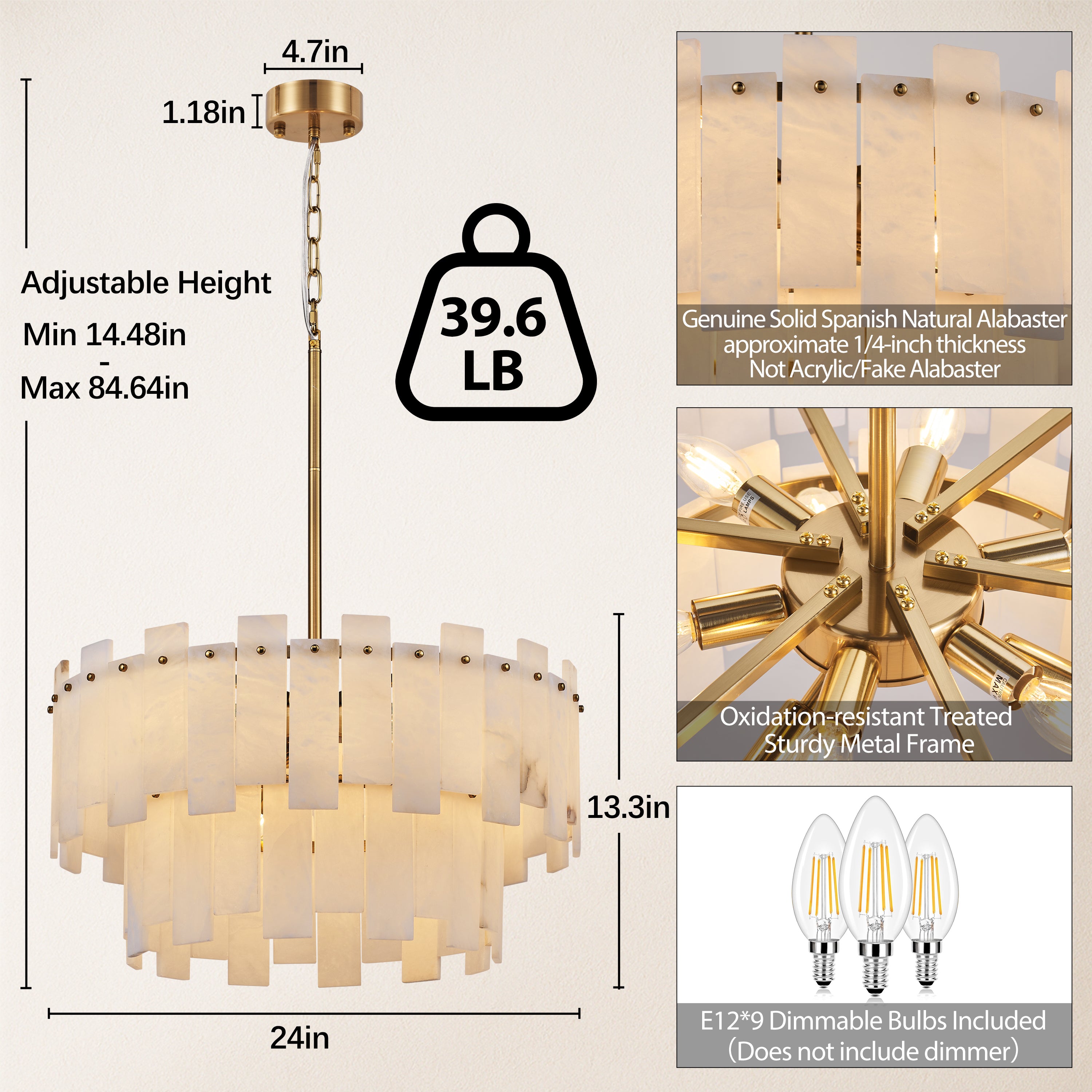 Nivislight Alabaster 2-Tier Round Chandelier 60cm D