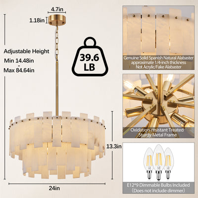 Nivislight Alabaster 2-Tier Round Chandelier 60cm D