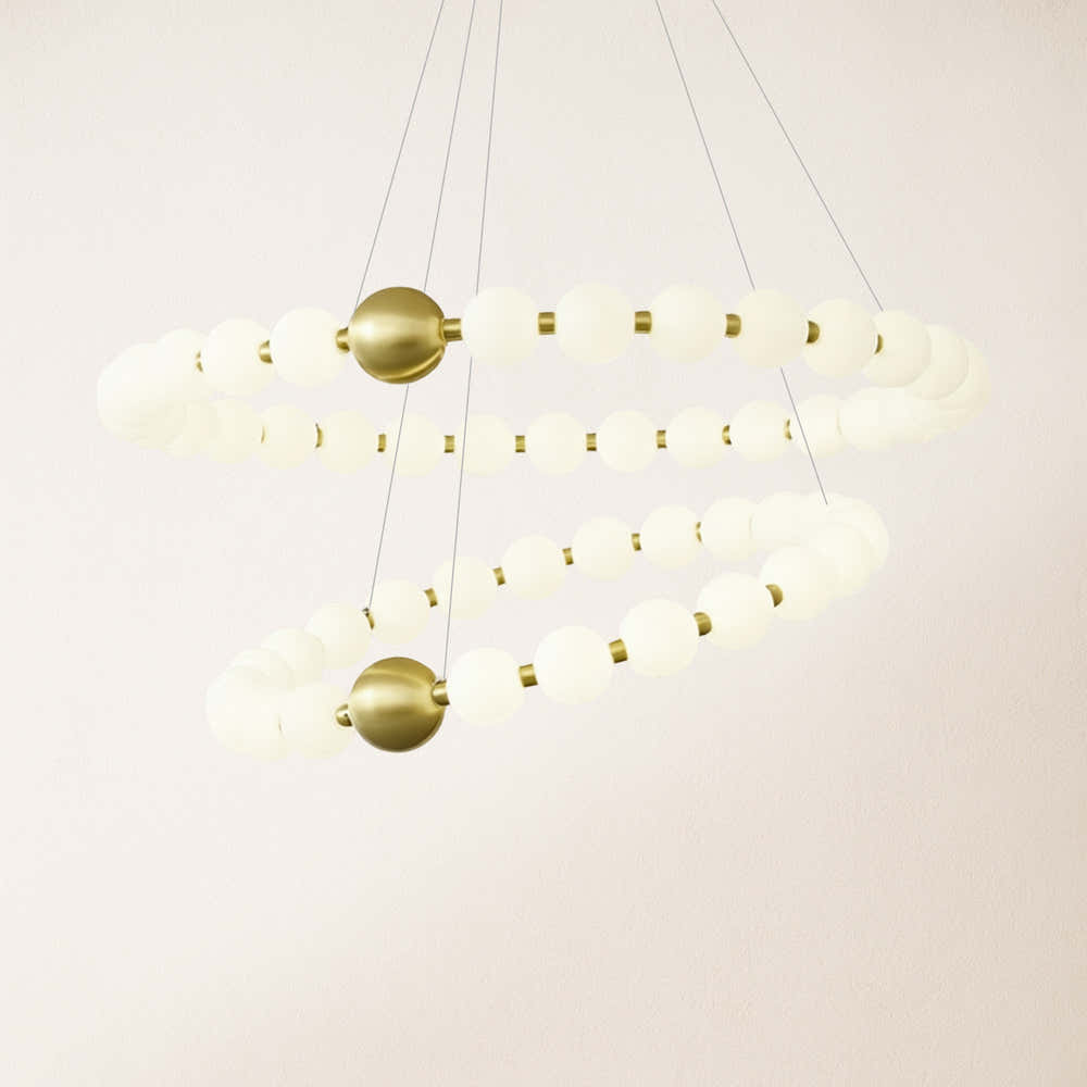Velora Pearl Bead 2 Tiered Round Chandelier 82 cm D