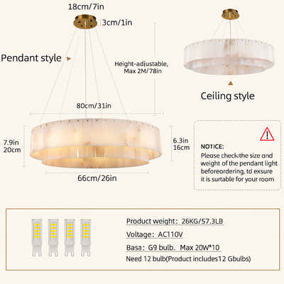 Sawyer Alabaster Round Chandelier 32"