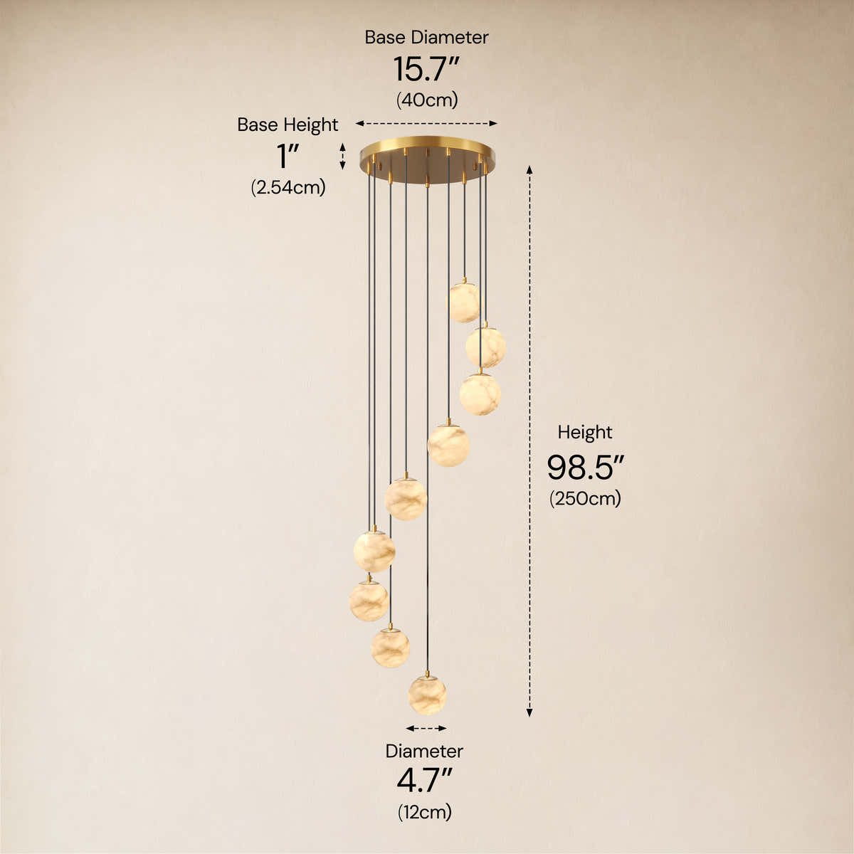 Solindra Resin Globe Cascade Chandelier size-image #Finish_Gold,Lights_9-Lights dimensions 4