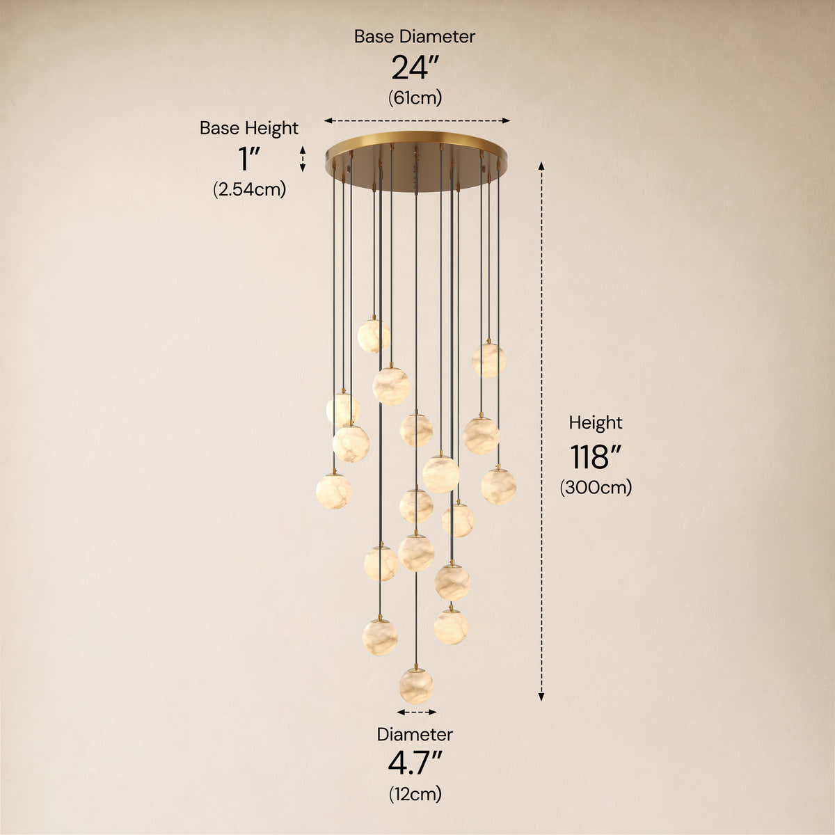 Solindra Resin Globe Cascade Chandelier size-image #Finish_Gold,Lights_18-Lights dimensions 6