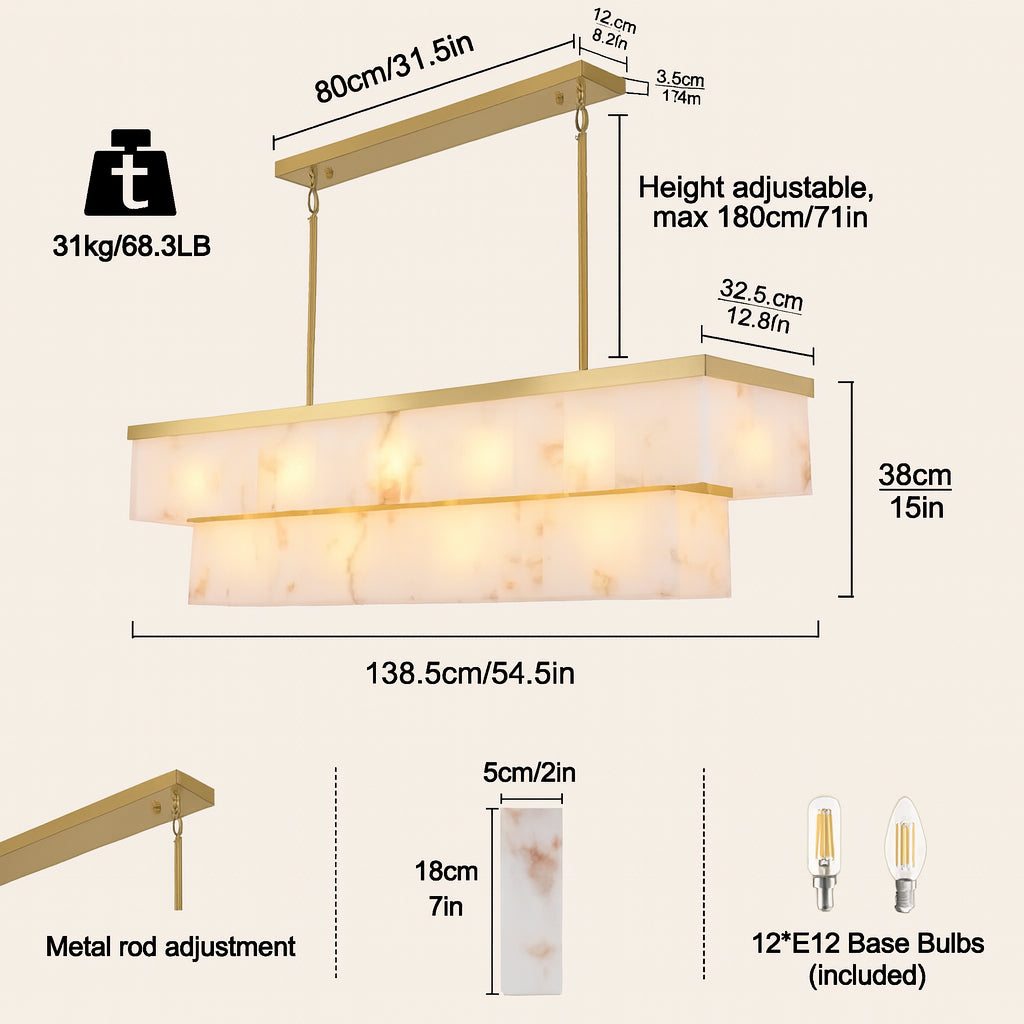 Solmare Alabaster Rectangular Chandelier 138cm