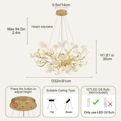 Twilight Branches Ceramic Glow Round Chandelier 81cm D