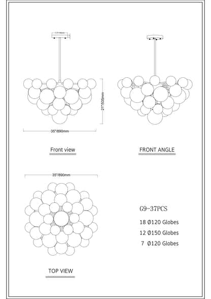 Elowen Crackled Glass Cluster Round Chandelier 24" 35"D