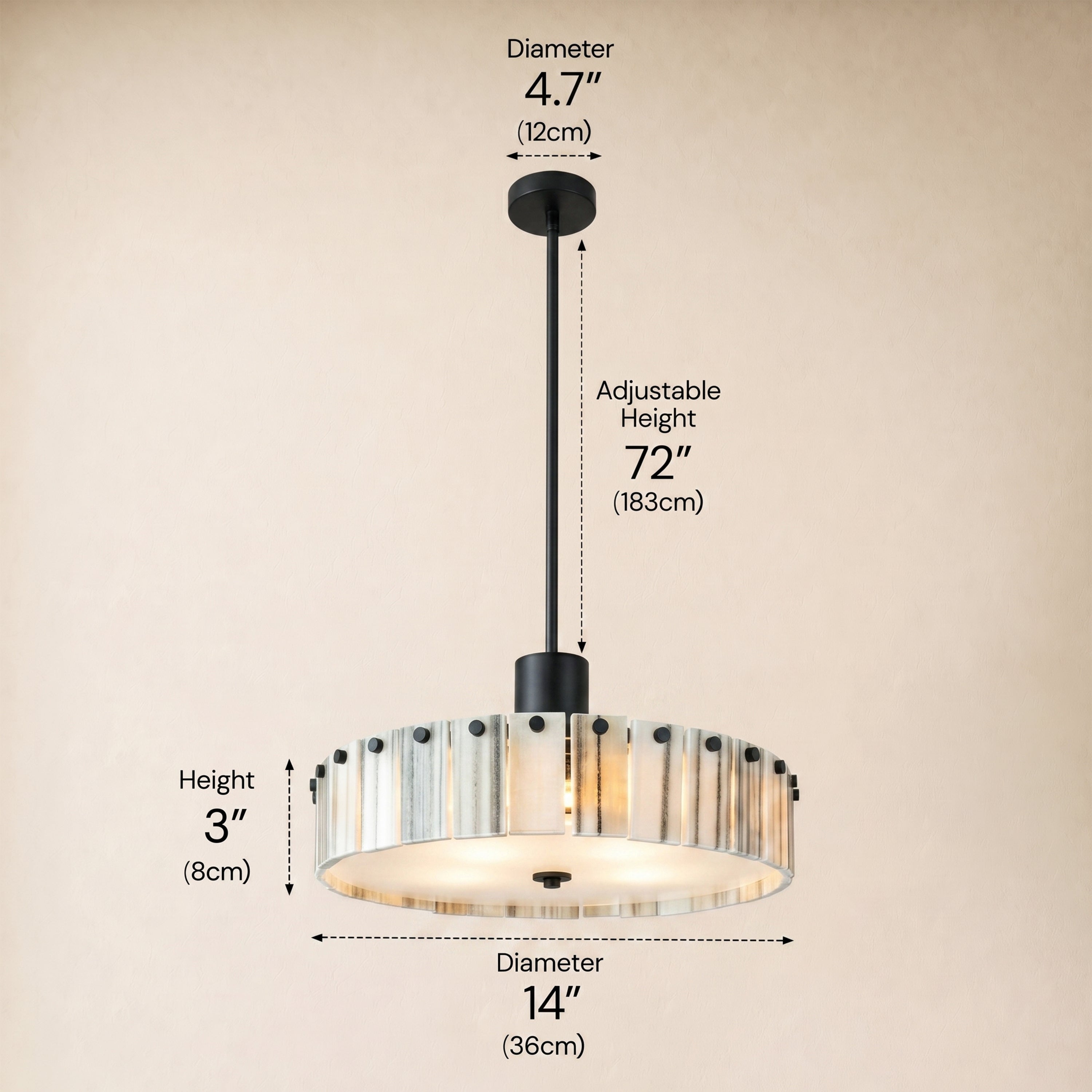 Pietra Striped Marble Round Pendant 14"D