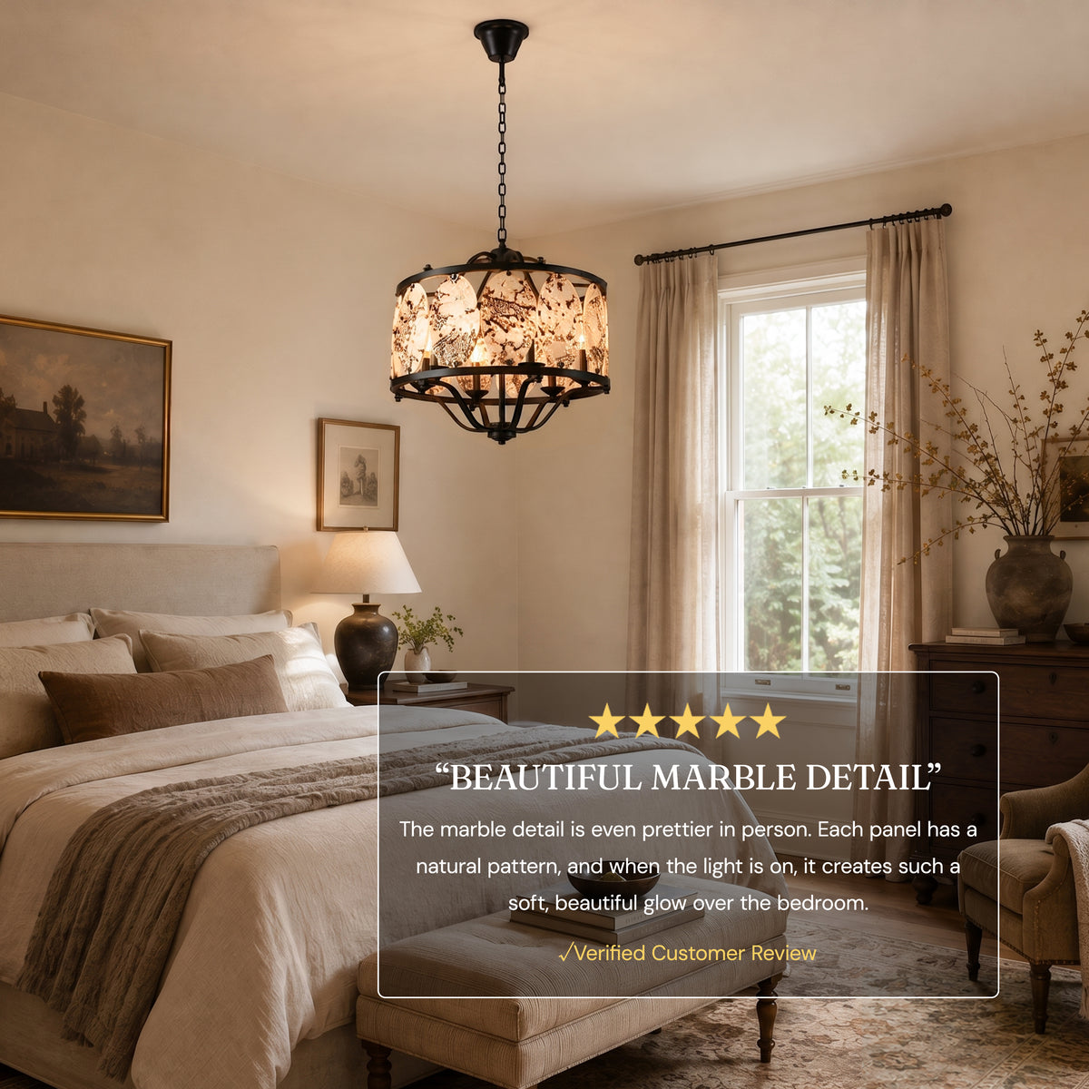 Pietra Snowland Marble Oval Disc Round Chandelier 25"D