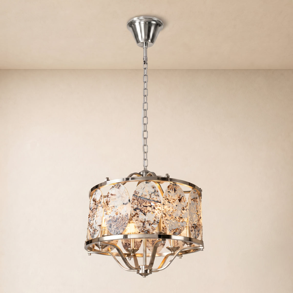 Pietra Snowland Marble Oval Disc Round Chandelier 25"D