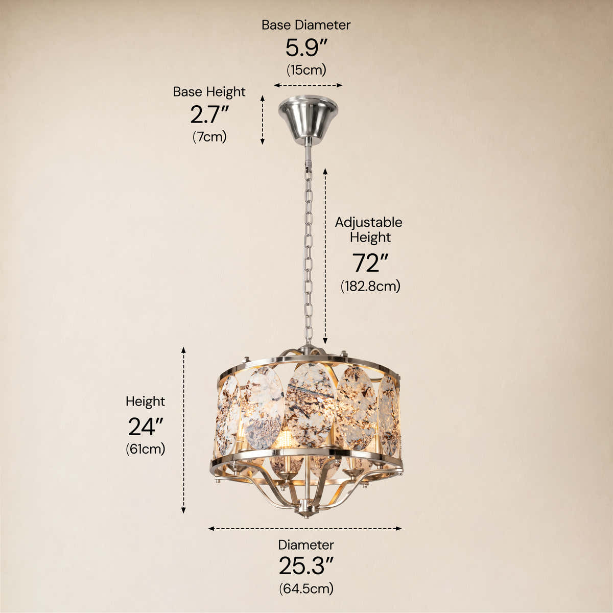 Pietra Snowland Marble Oval Disc Round Chandelier 25"D dimensions 2