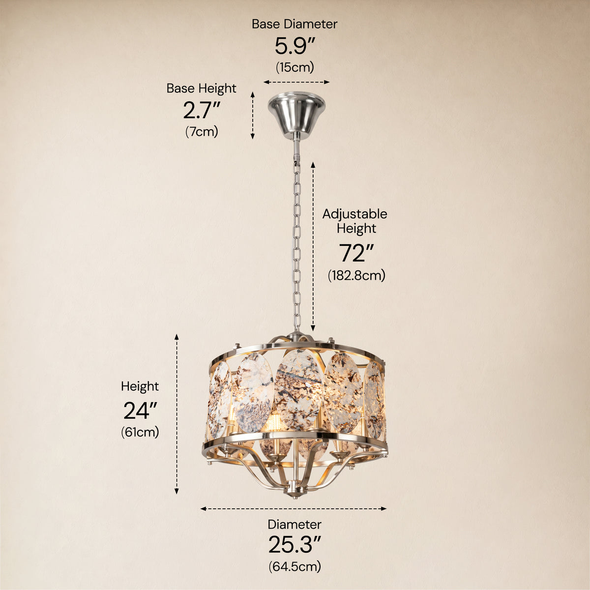 Pietra Snowland Marble Oval Disc Round Chandelier 25"D