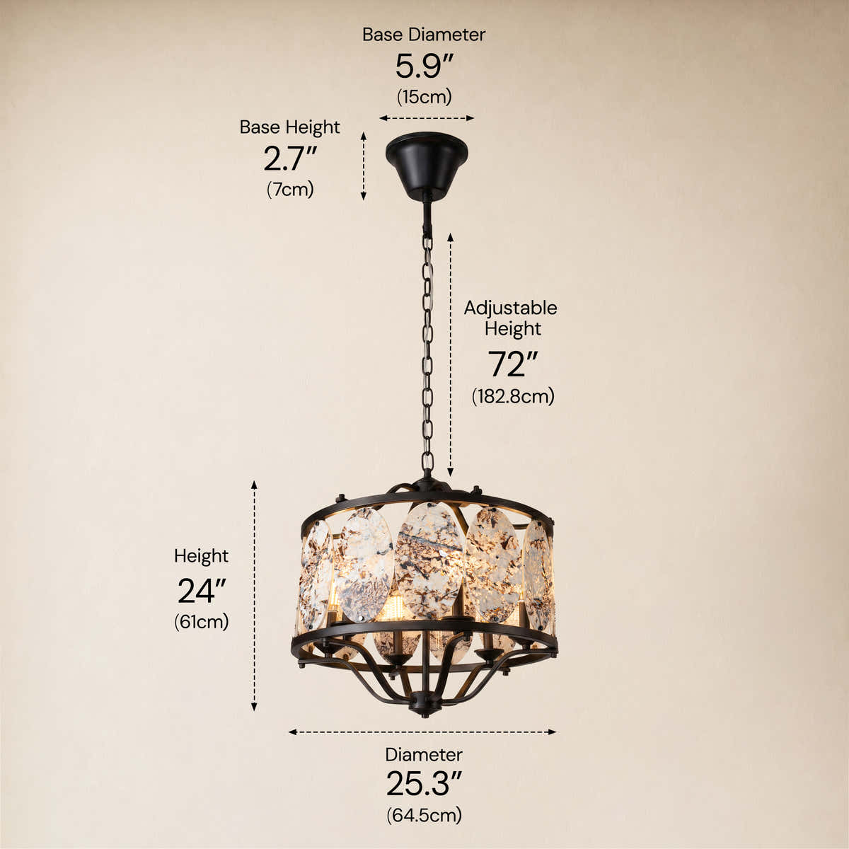 Pietra Snowland Marble Oval Disc Round Chandelier 25"D dimensions 1